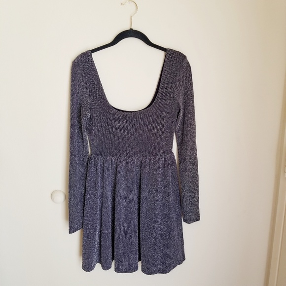 Free People Navy Knit Silver Metallic Mini Dress - Picture 3 of 8